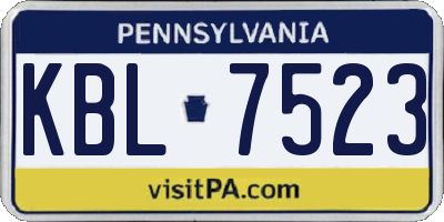 PA license plate KBL7523