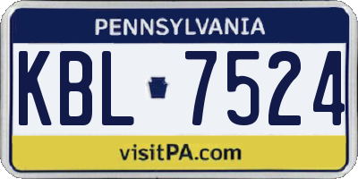 PA license plate KBL7524