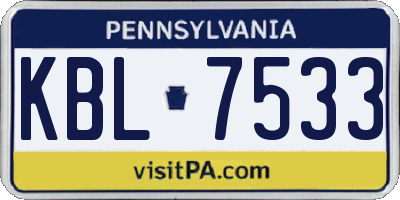 PA license plate KBL7533