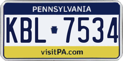 PA license plate KBL7534