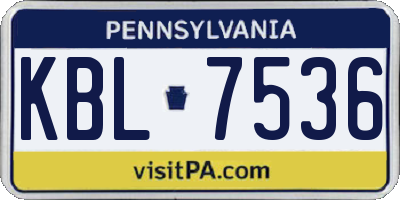 PA license plate KBL7536