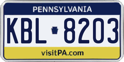 PA license plate KBL8203