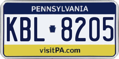 PA license plate KBL8205