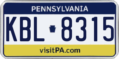 PA license plate KBL8315