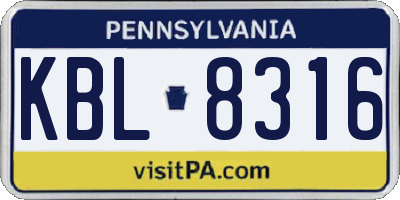 PA license plate KBL8316