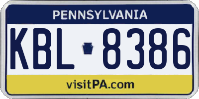 PA license plate KBL8386