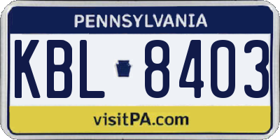 PA license plate KBL8403