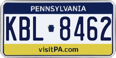 PA license plate KBL8462