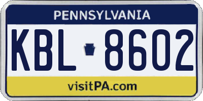 PA license plate KBL8602