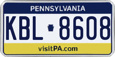 PA license plate KBL8608