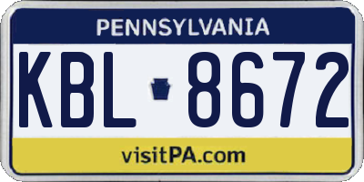 PA license plate KBL8672