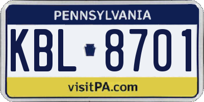 PA license plate KBL8701
