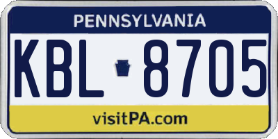 PA license plate KBL8705