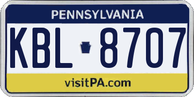 PA license plate KBL8707
