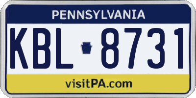 PA license plate KBL8731