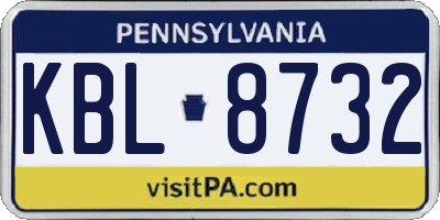 PA license plate KBL8732