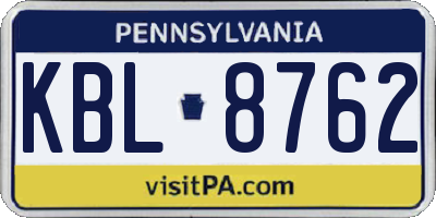 PA license plate KBL8762
