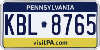 PA license plate KBL8765