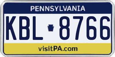 PA license plate KBL8766
