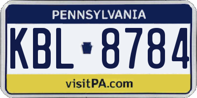 PA license plate KBL8784