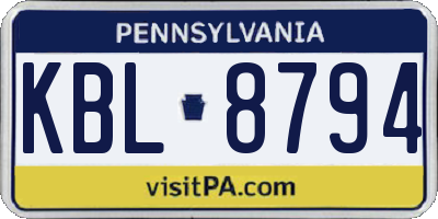 PA license plate KBL8794