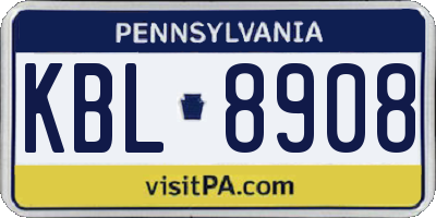 PA license plate KBL8908