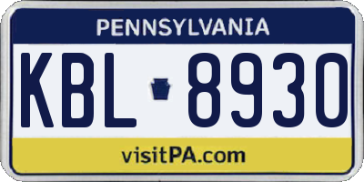 PA license plate KBL8930