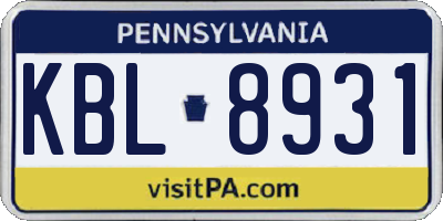 PA license plate KBL8931