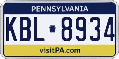 PA license plate KBL8934