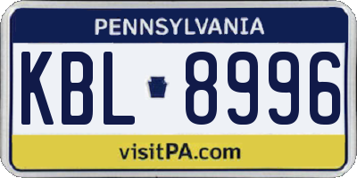 PA license plate KBL8996