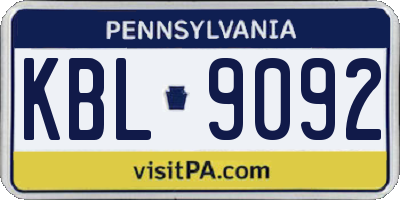 PA license plate KBL9092