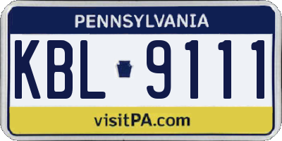 PA license plate KBL9111