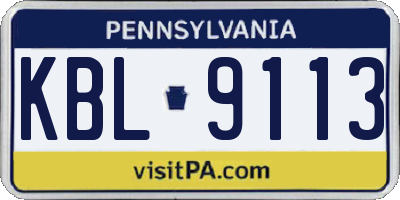 PA license plate KBL9113