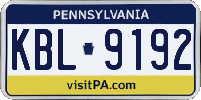 PA license plate KBL9192
