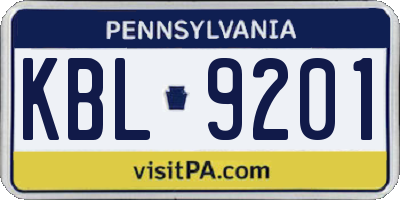 PA license plate KBL9201