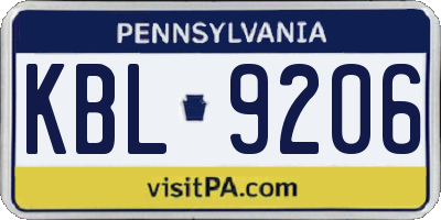 PA license plate KBL9206