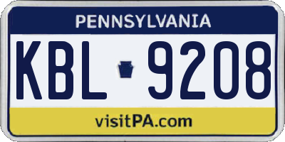 PA license plate KBL9208