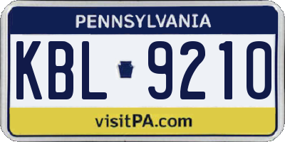 PA license plate KBL9210