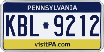 PA license plate KBL9212