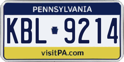 PA license plate KBL9214