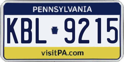 PA license plate KBL9215
