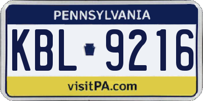 PA license plate KBL9216