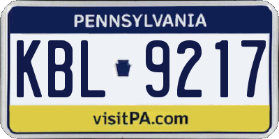 PA license plate KBL9217