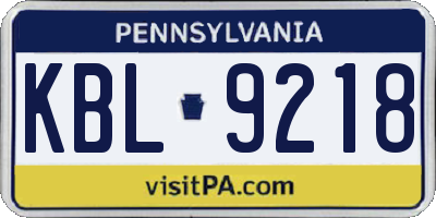 PA license plate KBL9218