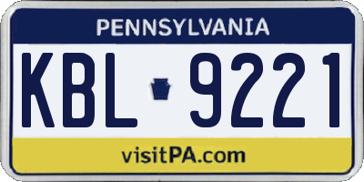 PA license plate KBL9221