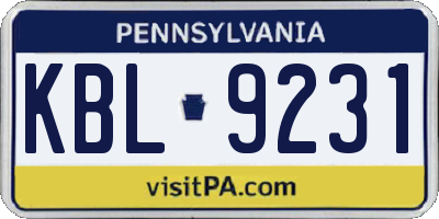 PA license plate KBL9231
