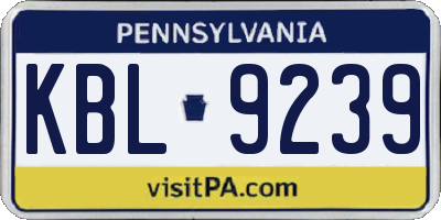 PA license plate KBL9239