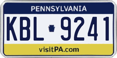 PA license plate KBL9241