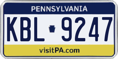PA license plate KBL9247