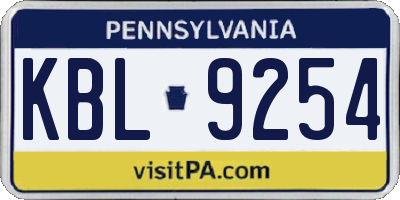 PA license plate KBL9254